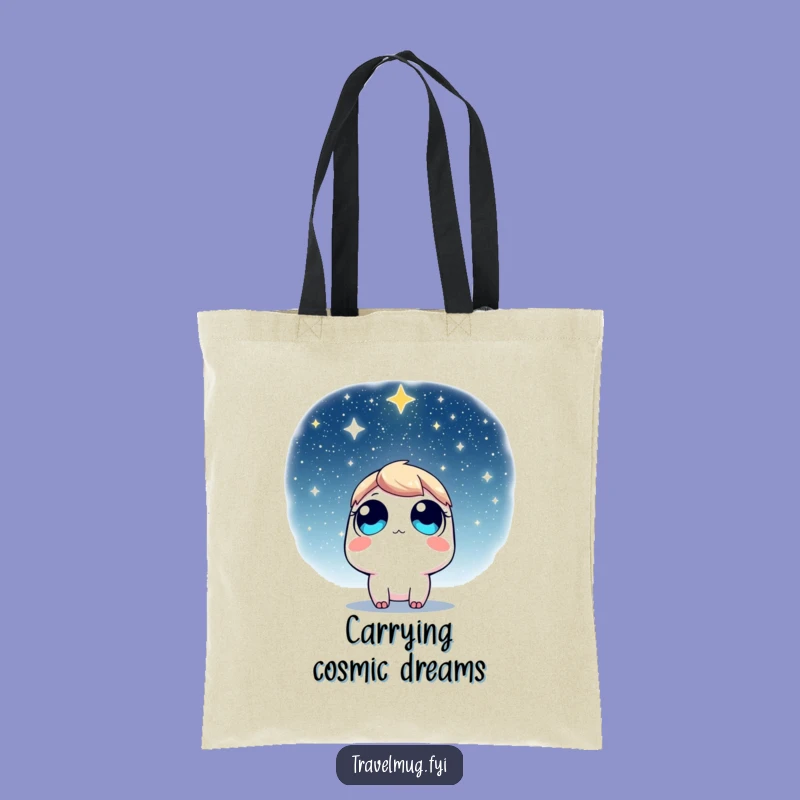 Funny Tote Bag: Wide-Eyed Character Views Starry Sky, Handy Funny Dreamer Gift!