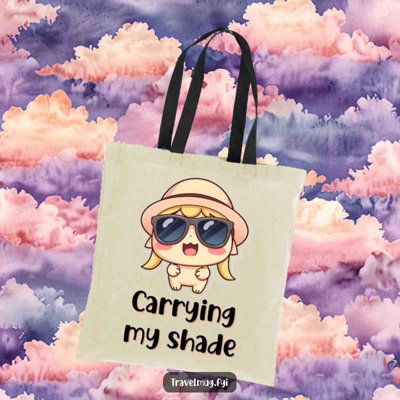 Funny Kawaii Tote Bag, a cool character with sunglasses and a hat, looking thrilled and stylish.