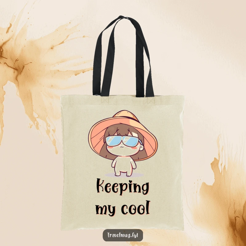Funny sun hat character tote bag, showcasing a comical character with a giant sun hat, a stylish and humorous accessory.