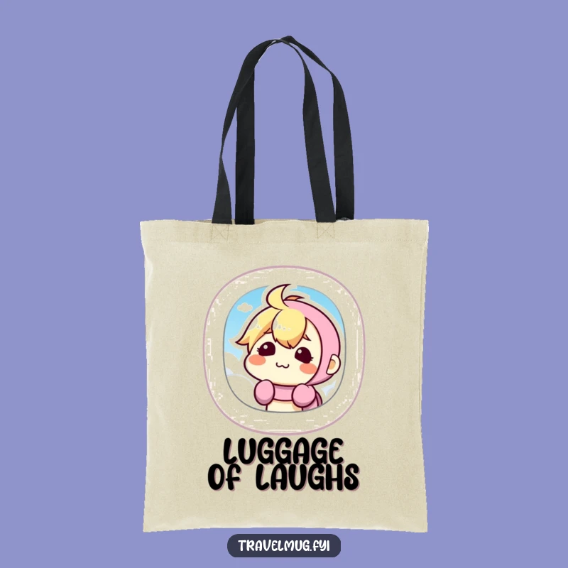 Funny Travel Face Tote Bag: Carry Humor with Kawaii Character Plane Art!